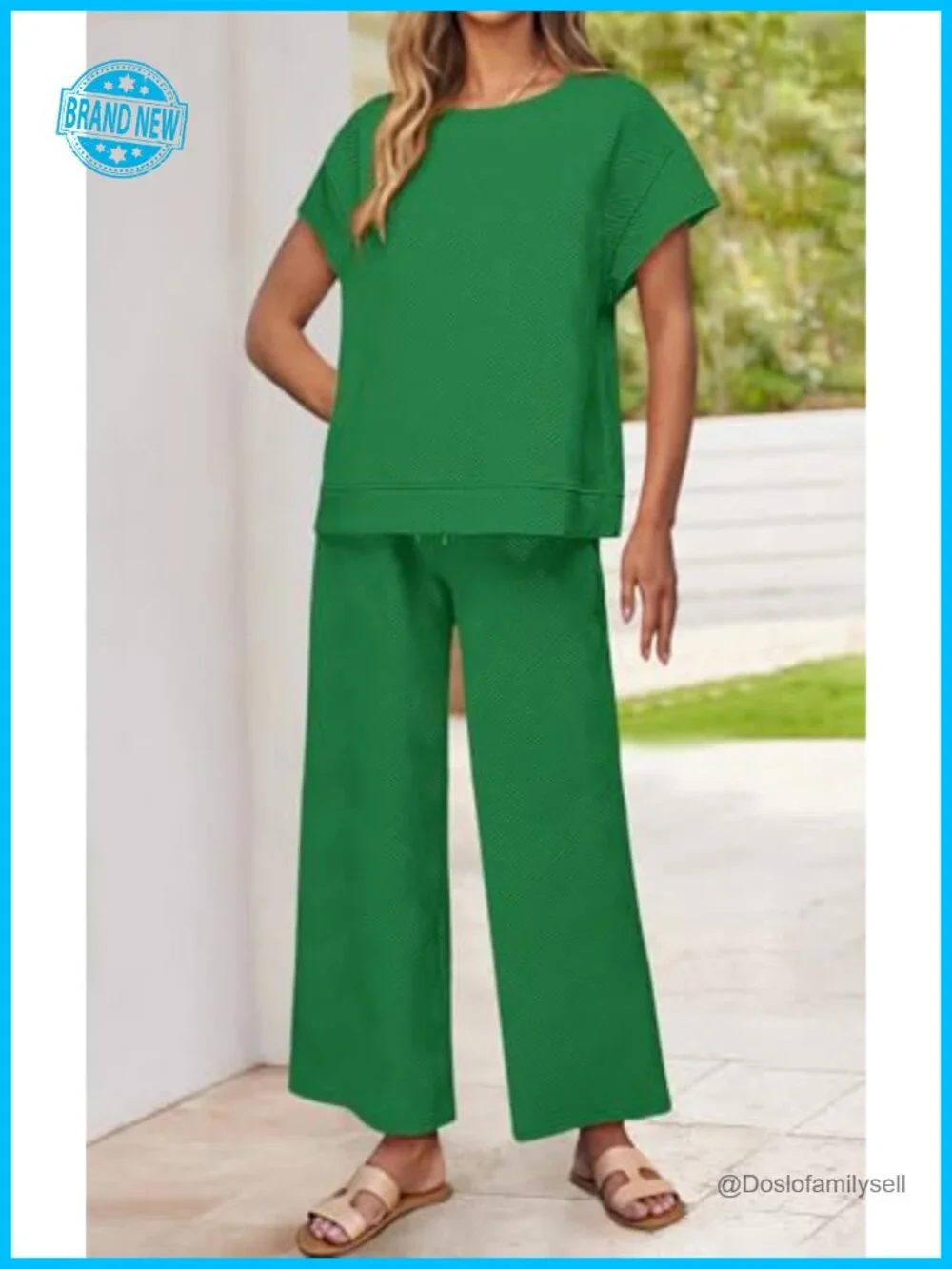 Women's 2 Piece Lounge Set Short Sleeve Top Drawstring Wide Leg Pants with